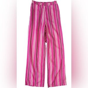 HG Linen Blend Striped Pull On Pants Pink Size S